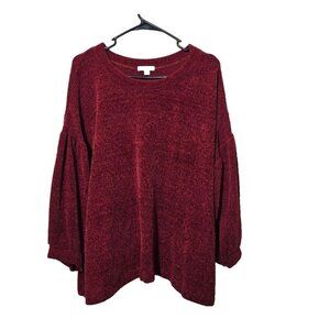 Ophelia Roe 3X Sweater 3/4 Balloon Sleeve Red Chenille Stretch Casual Pullover
